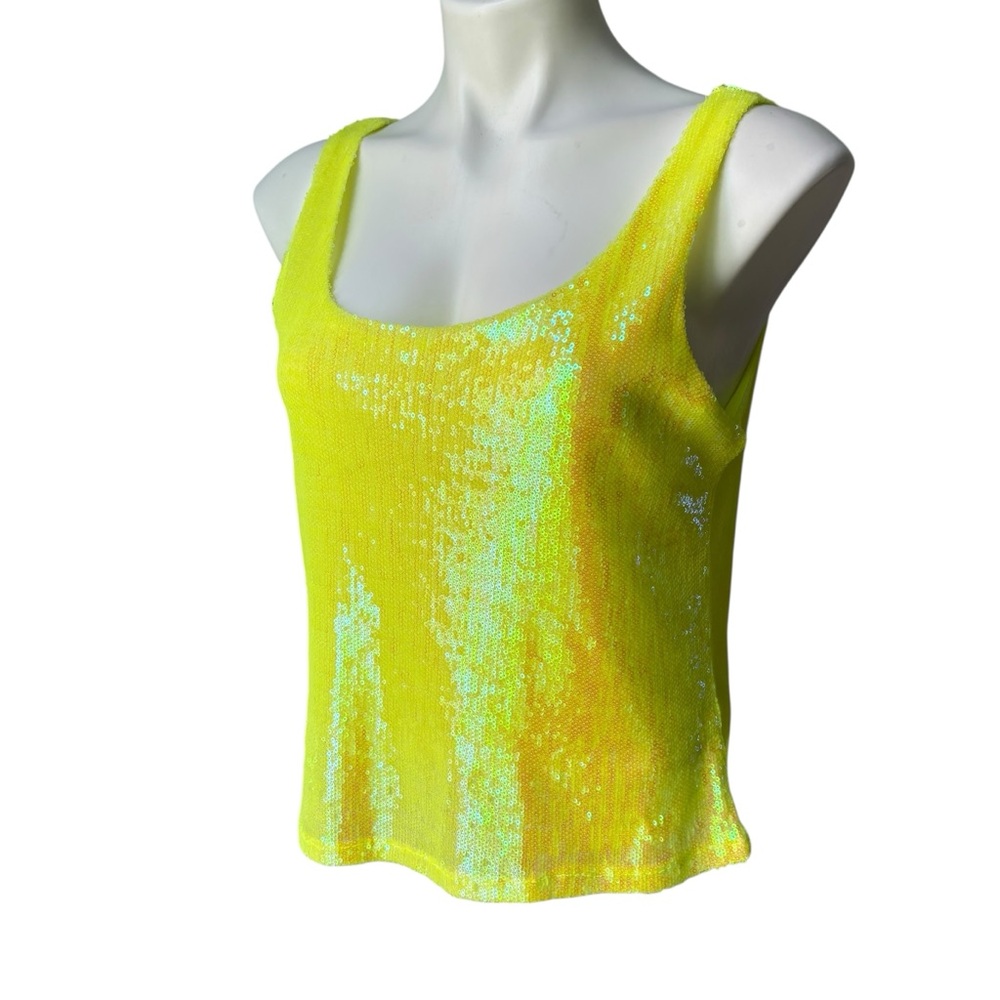 NWT, Rachel Zoe Neon Yellow Sequin Scoop Neck Tank, Sz M - Picture 5 of 15